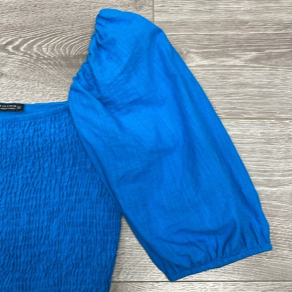 Zara Smocked Puff Sleeve Cropped Square Neck Blouse S - Picture 5 of 15